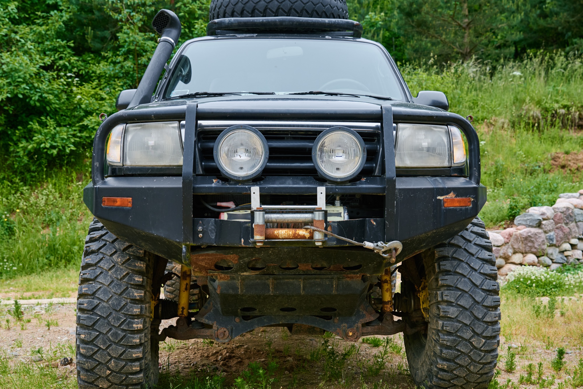 Old car SUV outdoor, front view