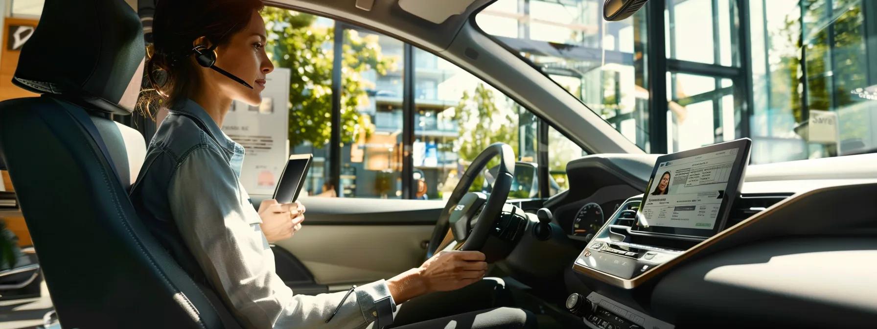 a sleek, modern office environment features a confident rideshare driver engaged in an inspection with a professional technician, surrounded by safety equipment and regulatory documents, highlighting the importance of compliance and vehicle readiness.