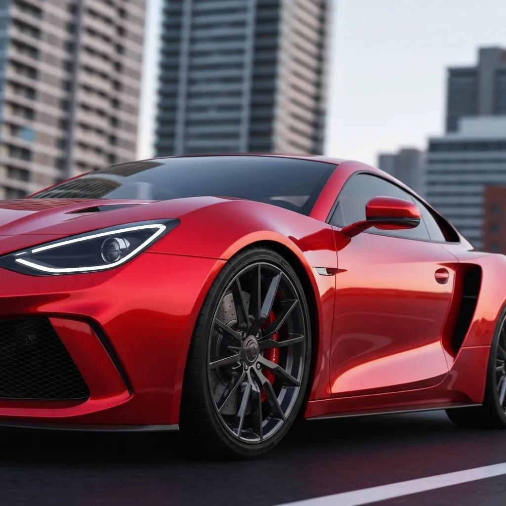 Red sports car parked in an urban setting, showcasing sleek design and modern features, relevant to rideshare vehicle inspections for safety compliance on the Gold Coast.