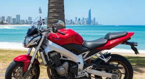 Motorcycle parked on the Gold Coast, highlighting safety and lifestyle aspects