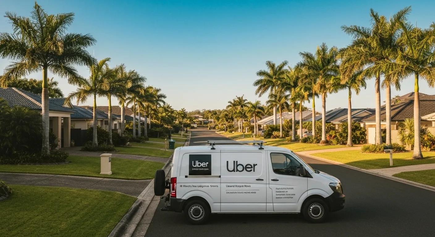 Mobile Uber inspection service van in a residential area on the Gold Coast