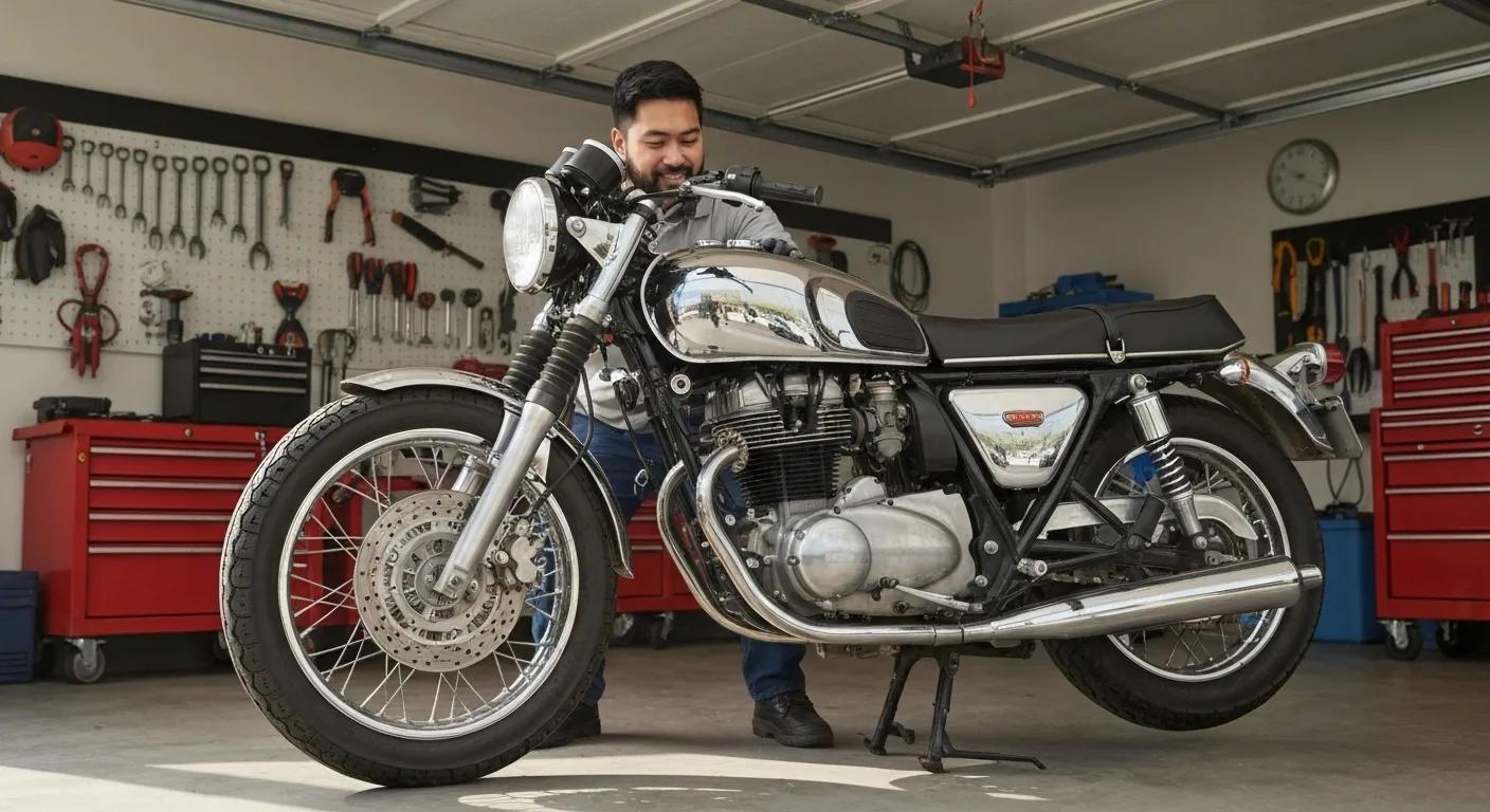 Mobile motorcycle inspection service at a customer's location, showcasing convenience and professionalism